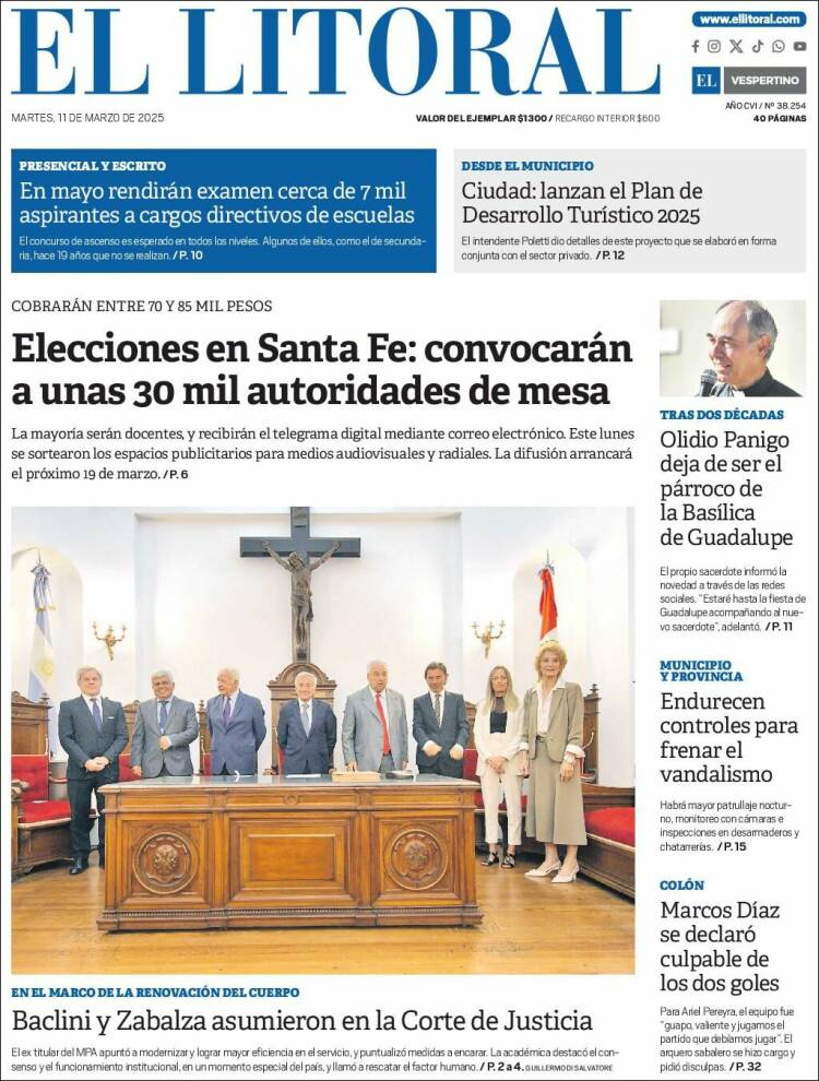 Portada de Diario El Litoral (Argentina)