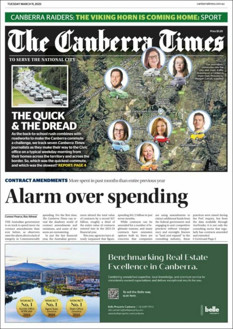 Portada de The Canberra Times (Australia)