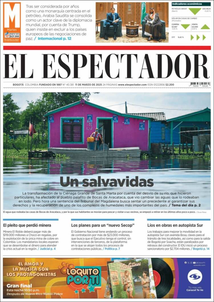 Portada de El Espectador (Colombia)