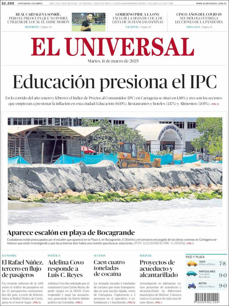 Portada de El Universal (Colombia)