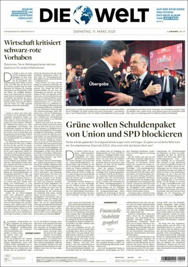 Portada de Die Welt (Alemania)