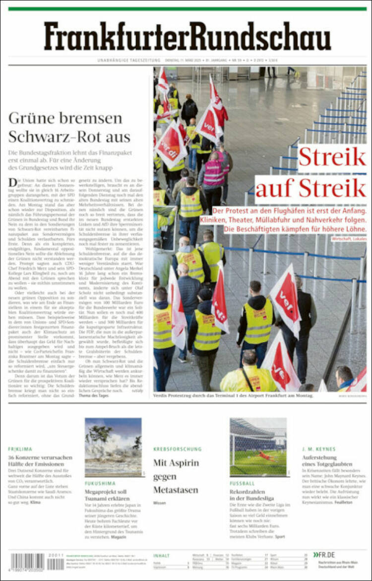 Portada de Frankfurter Rundschau (Alemania)