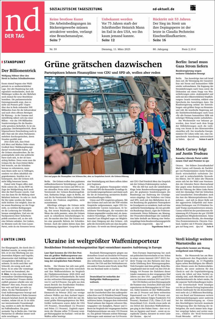 Portada de Neues Deutschland (Alemania)