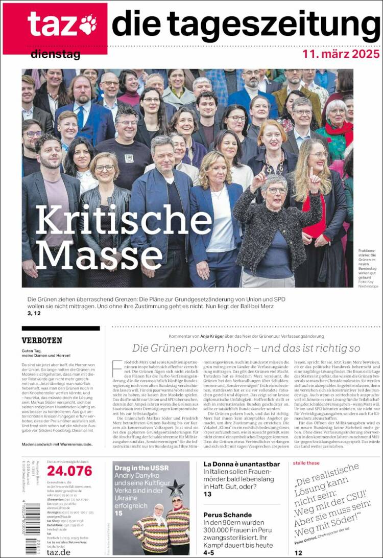 Portada de Die Tageszeitung (Alemania)