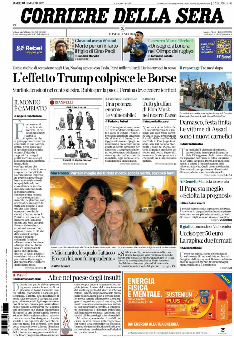 Portada de Corriere della Sera (Italia)