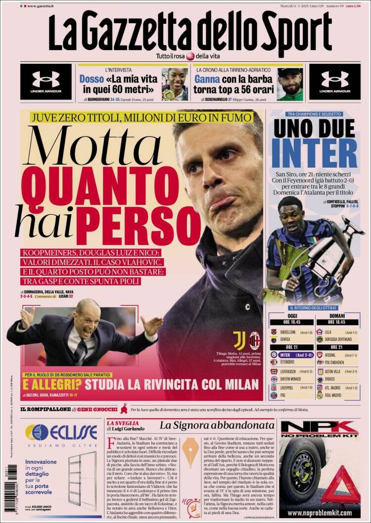 Portada de La Gazzetta dello Sport (Italia)