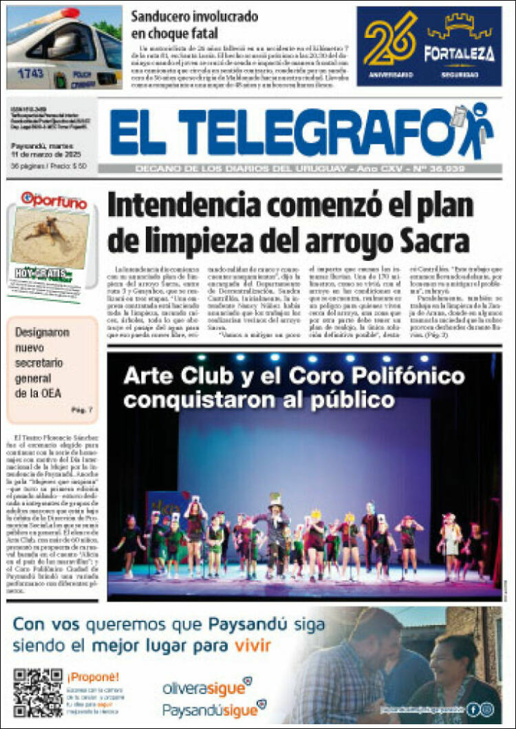 Portada de El Telégrafo (Uruguay)
