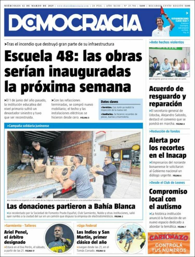 Portada de Diario Democracia (Argentina)