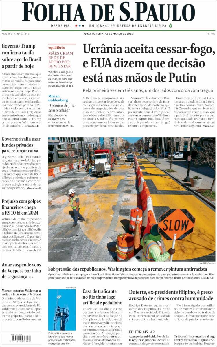 Portada de Folha de São Paulo (Brasil)