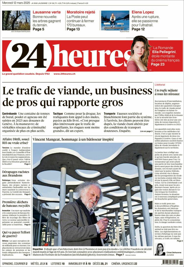 Portada de 24 Heures (Suiza)