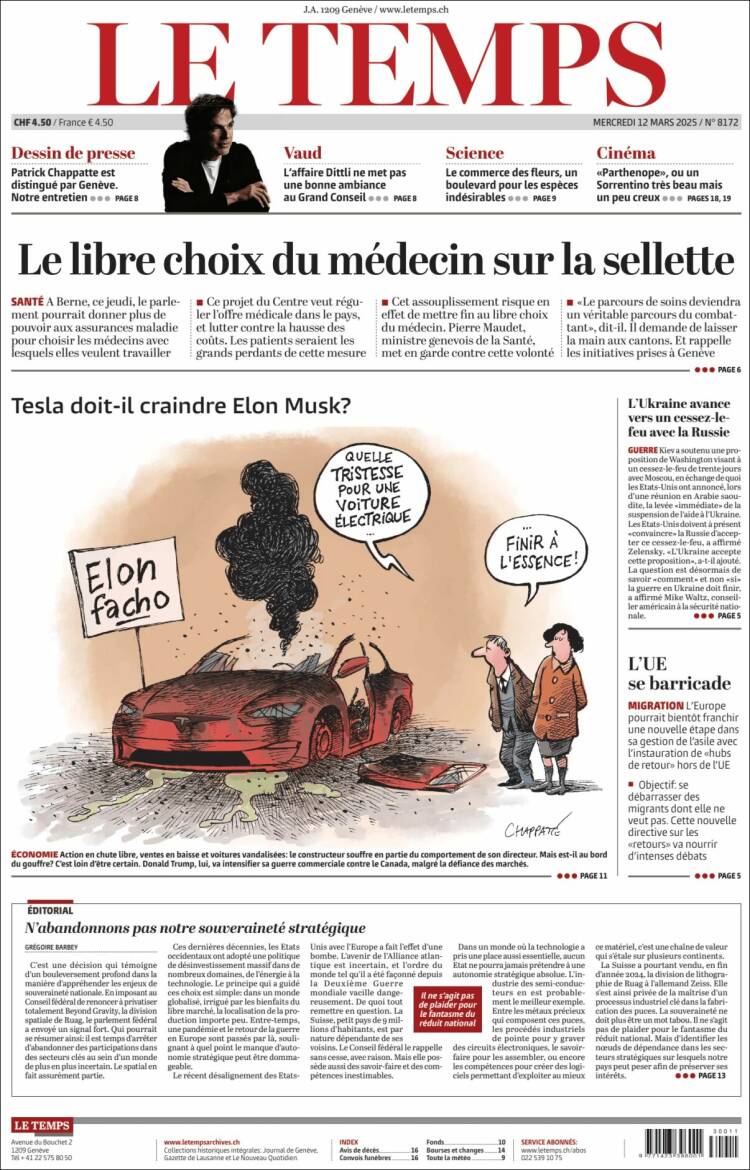Portada de Le Matin (Suiza)