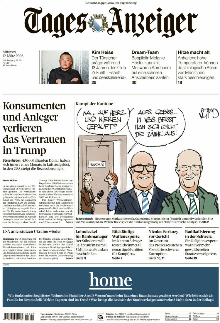 Portada de Tages-Anzeiger (Suiza)