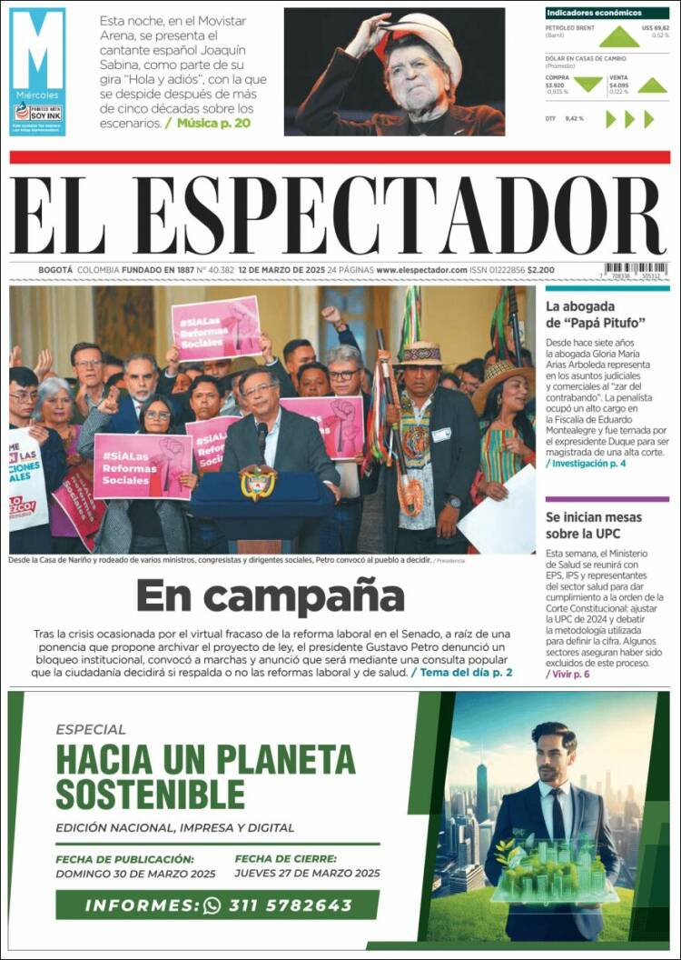 Portada de El Espectador (Colombia)