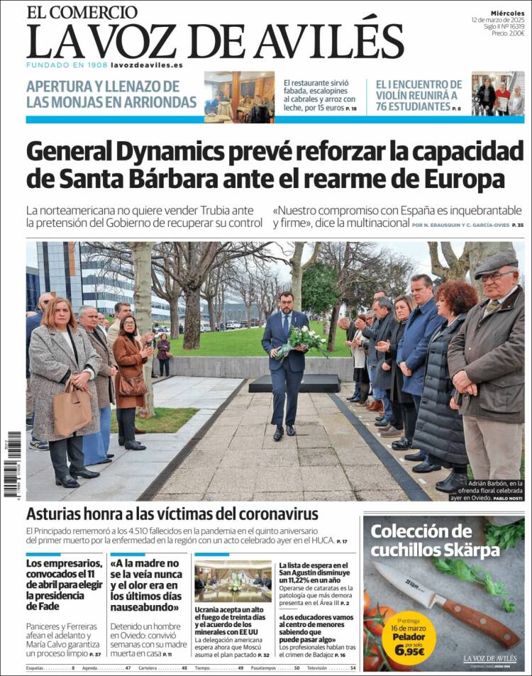 Portada de El Comercio - Avilés (España)