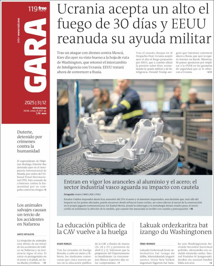 Portada de Gara (España)