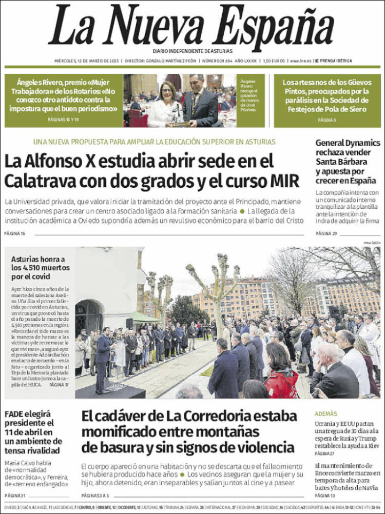 Portada de La Nueva España (España)