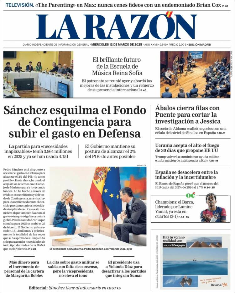 Portada de La Razón (España)