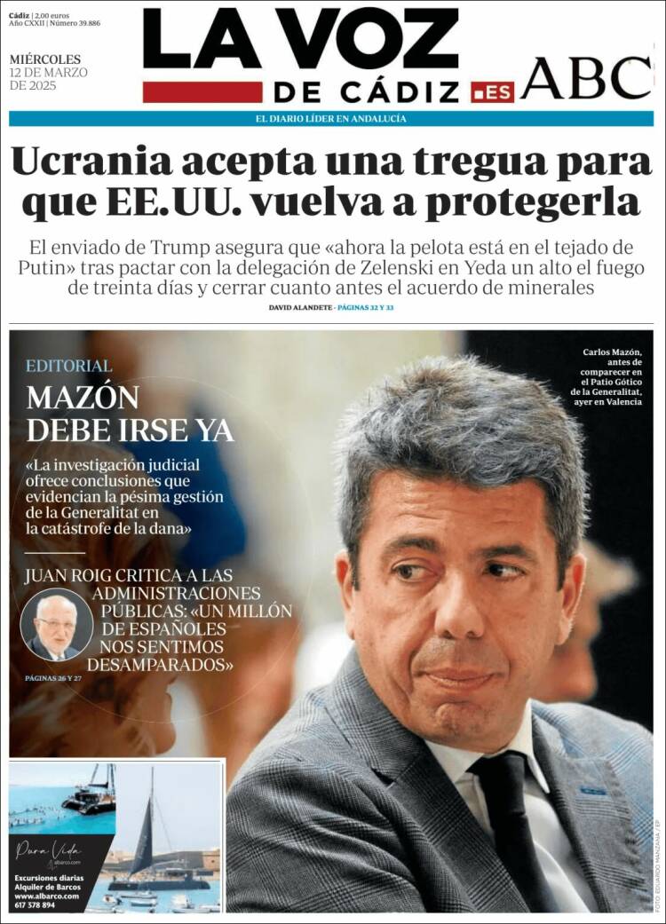 Portada de La Voz de Cádiz (España)