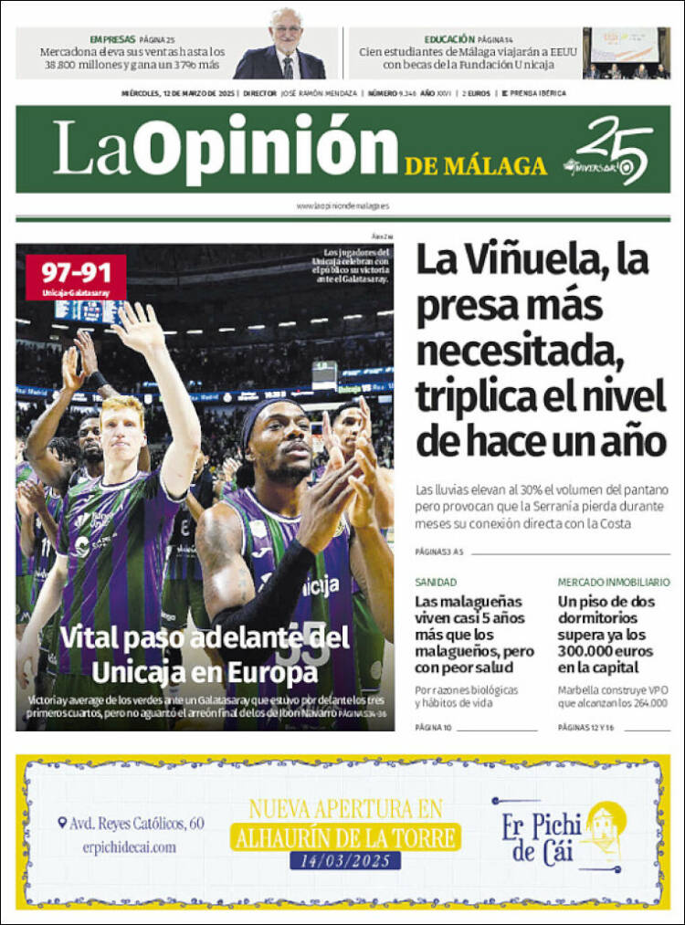 Portada de La Opinión de Málaga (España)