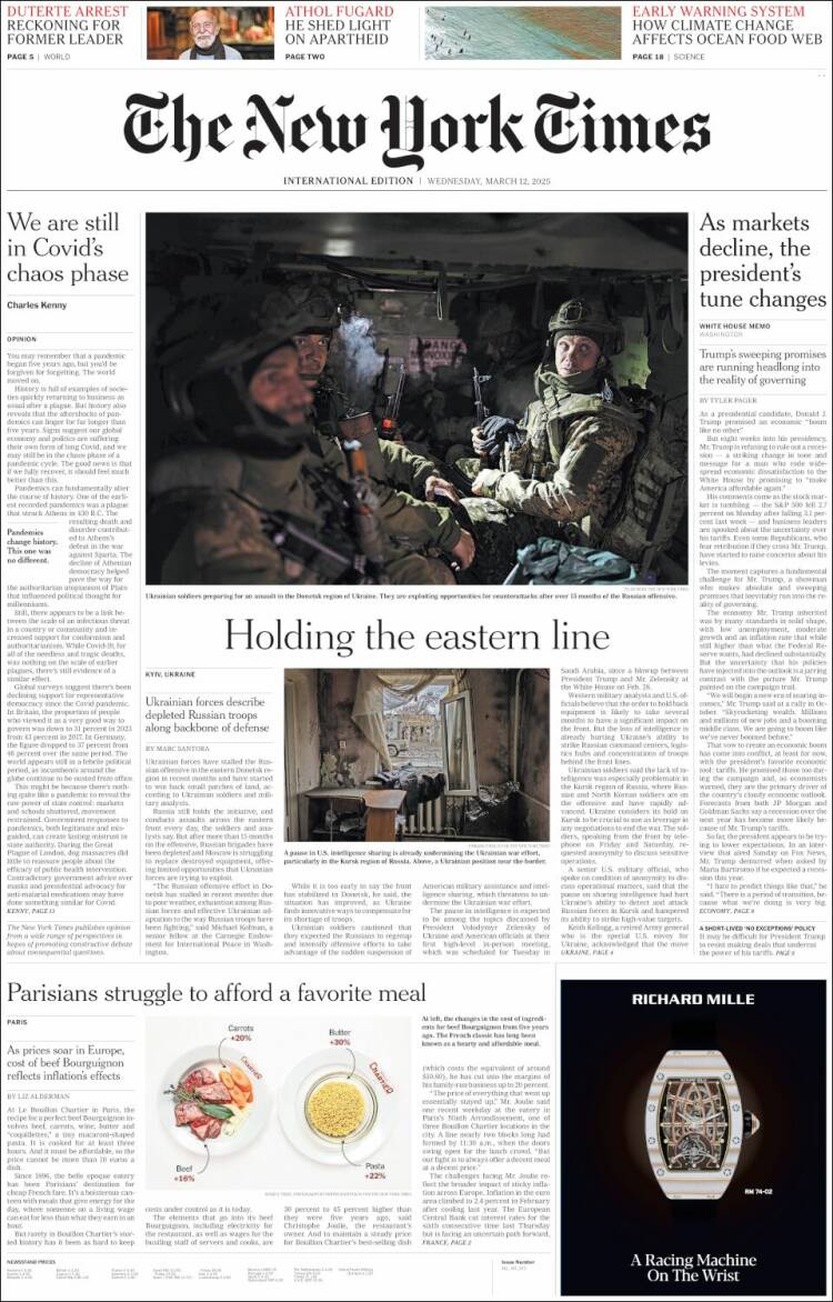 Portada de International New York Times (Europa)