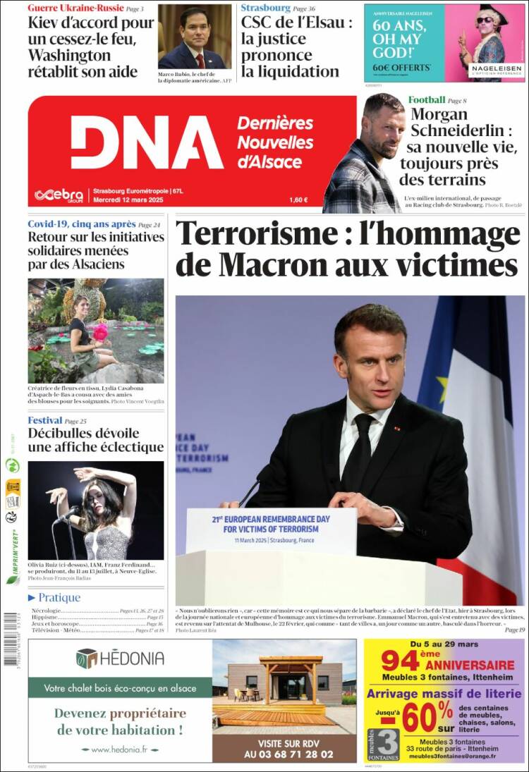 Portada de Les Dernières Nouvelles d'Alsace (Francia)