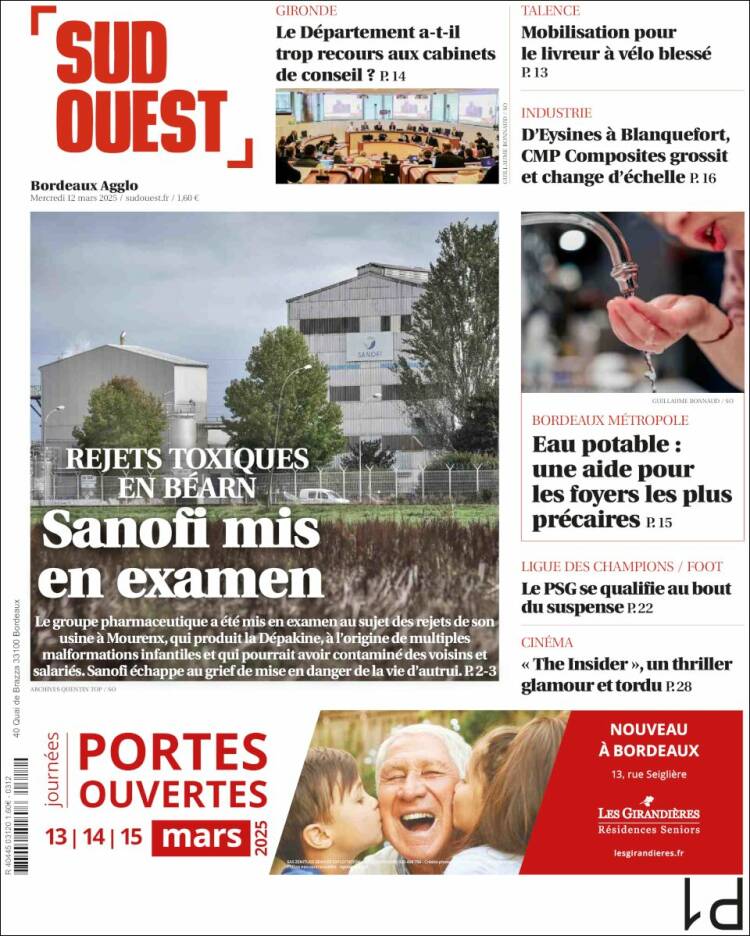 Portada de Sud Ouest (Francia)