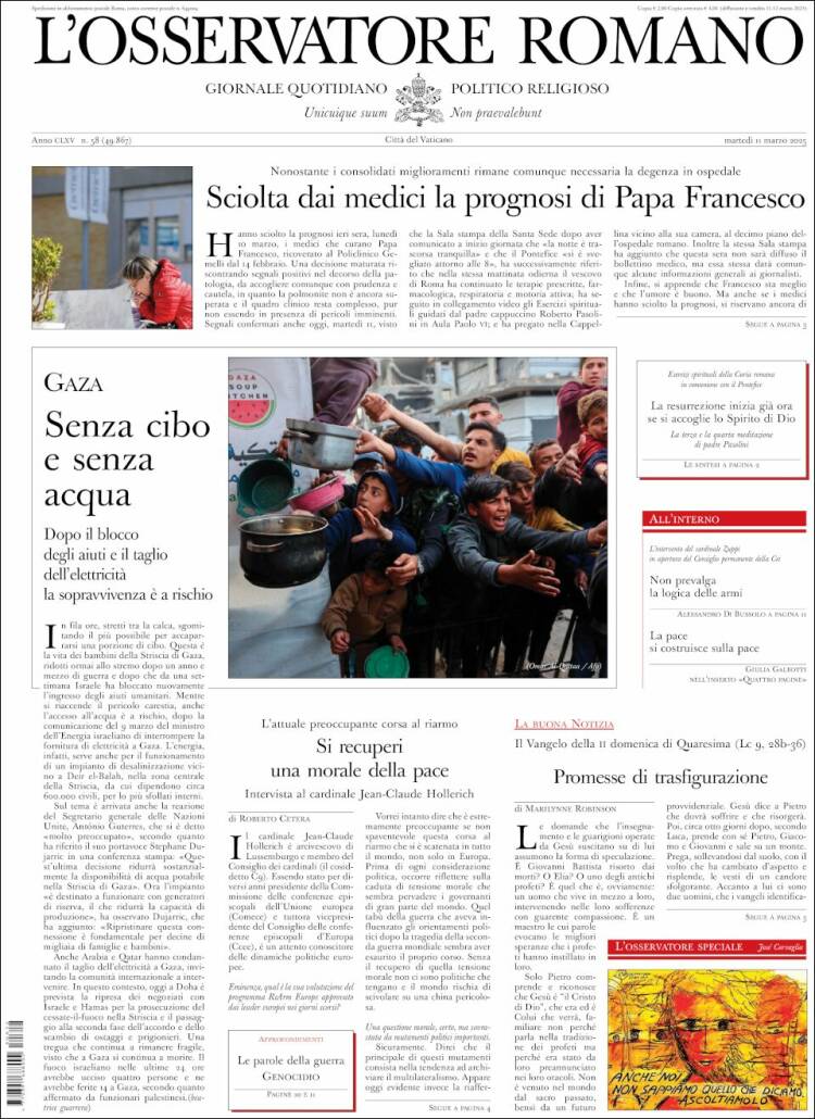 Portada de L'Osservatore Romano (Italia)