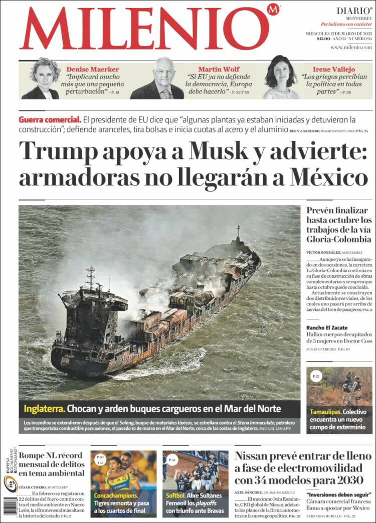 Portada de Milenio de Monterrey (México)