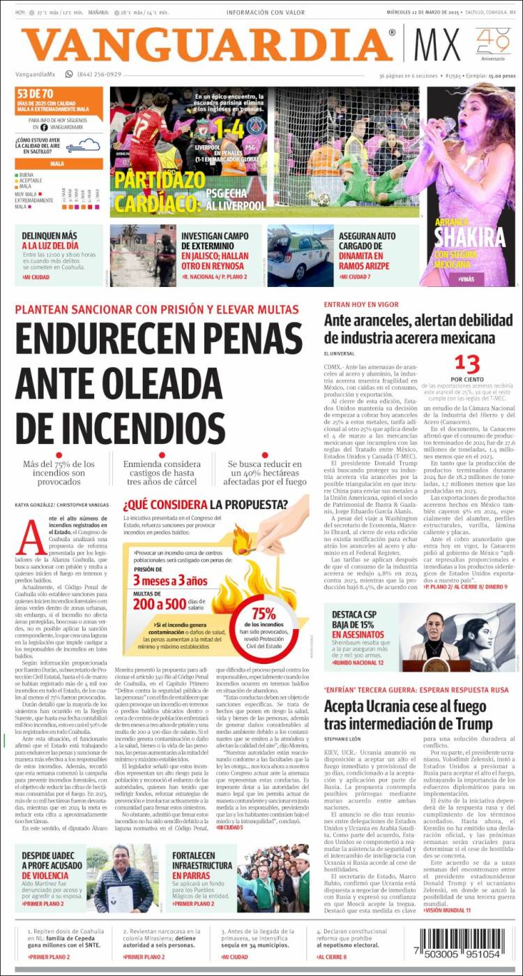 Portada de Vanguardia (México)