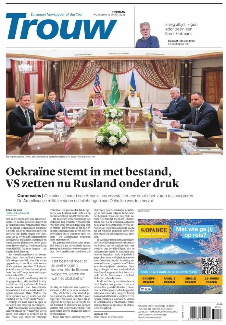 Portada de Trouw (Pa&iacute;ses Bajos)