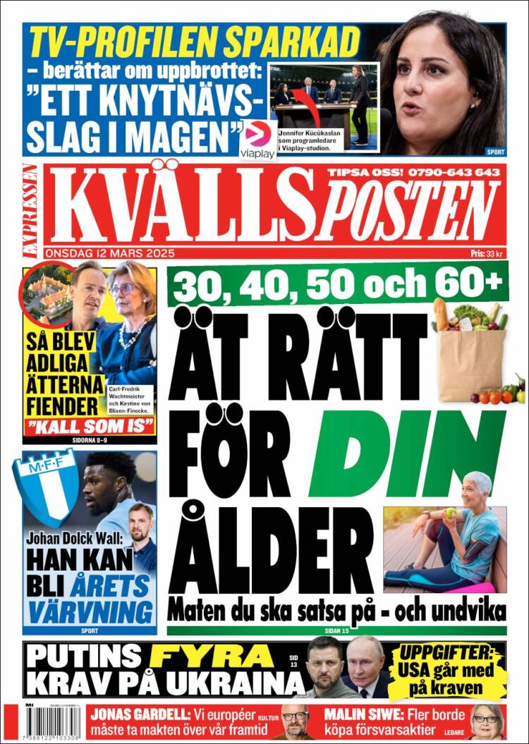 Portada de Kvällsposten (Suecia)
