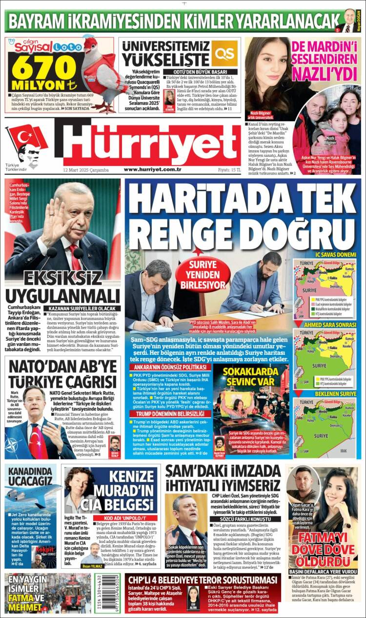 Portada de Hürriyet (Turqu&iacute;a)