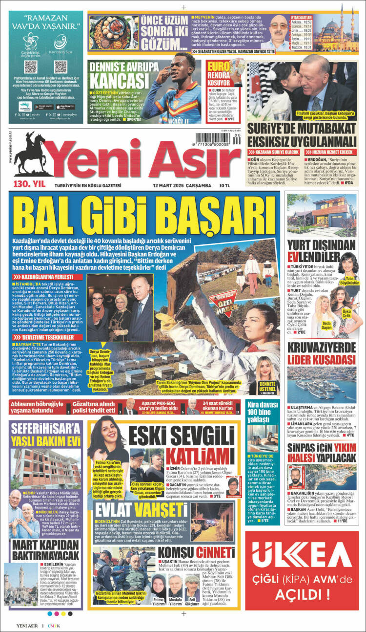 Portada de Yeni Asır (Turqu&iacute;a)