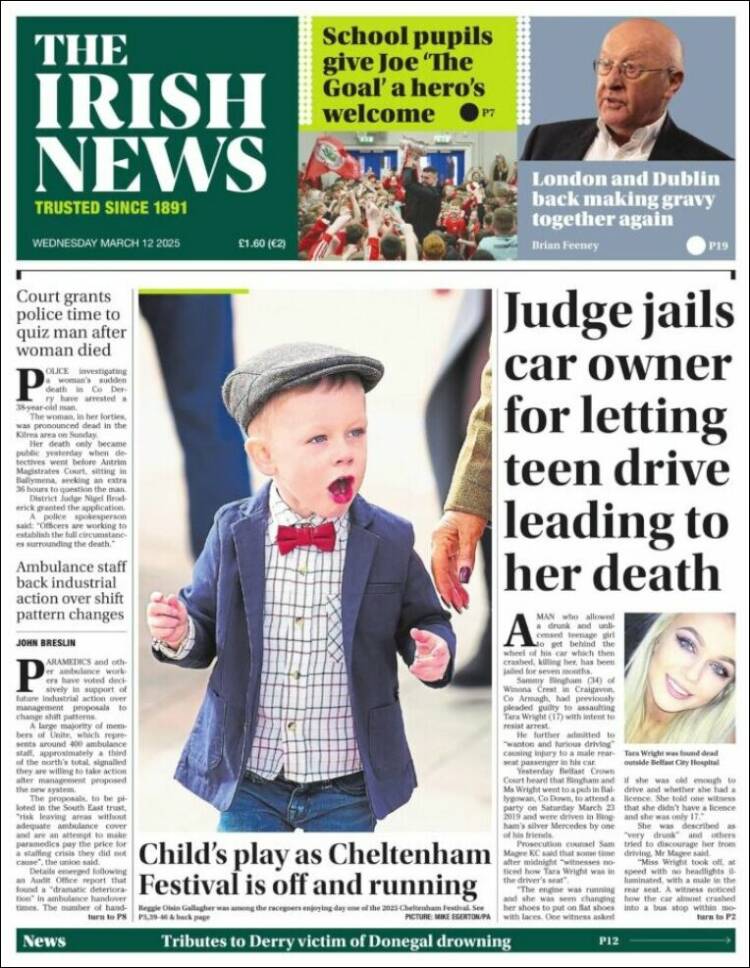 Portada de Irish News (Reino Unido)