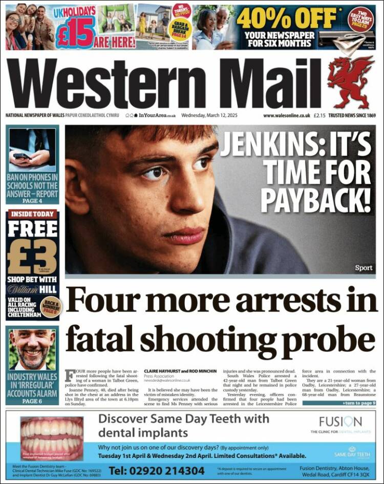 Portada de Western Mail (Reino Unido)