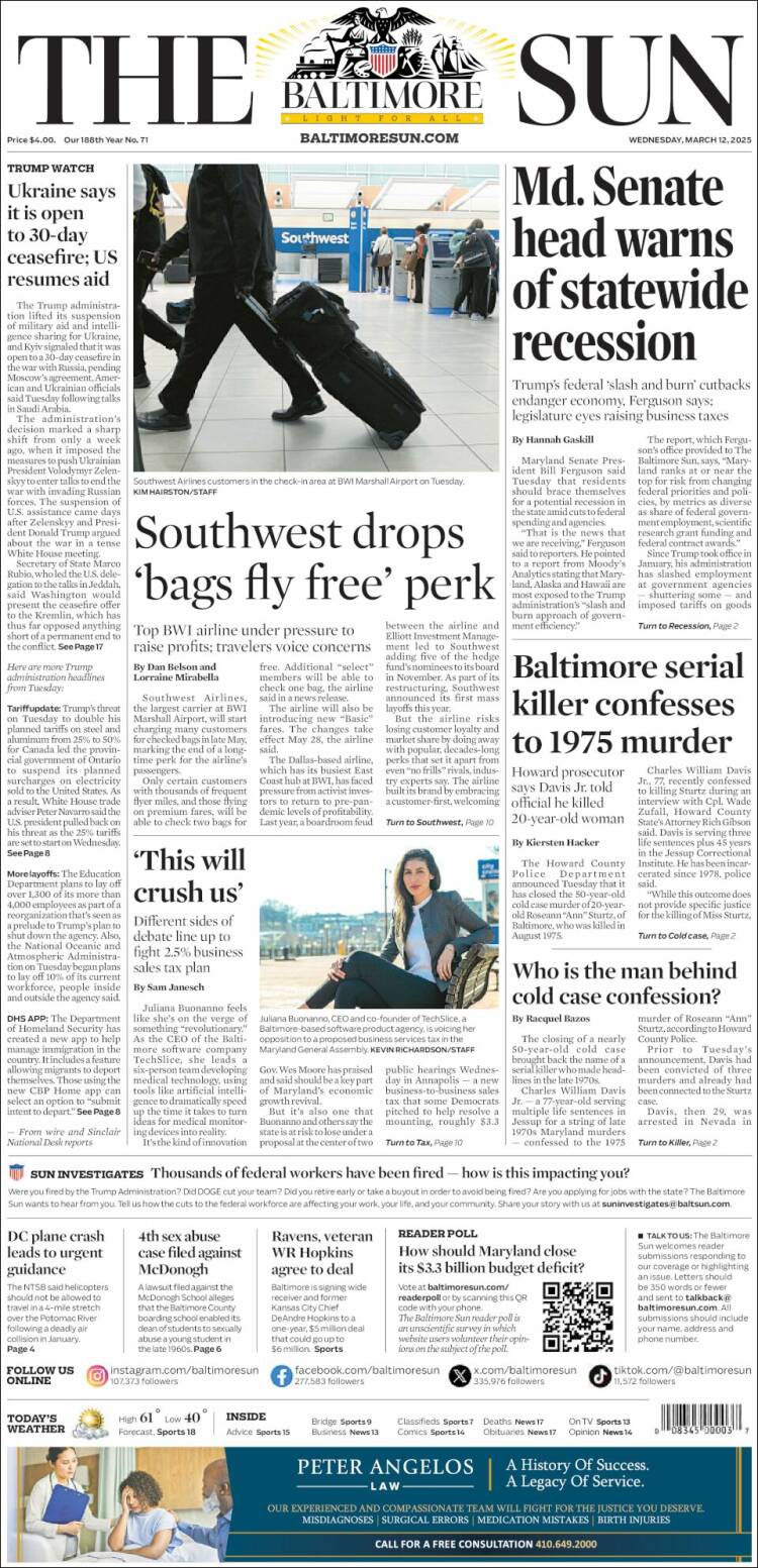 Portada de The Baltimore Sun (USA)