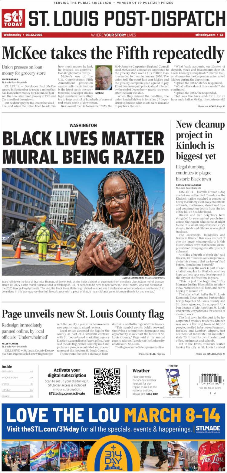 Portada de St. Louis Post-Dispatch (USA)