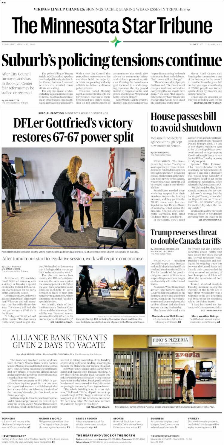 Portada de Star Tribune (USA)