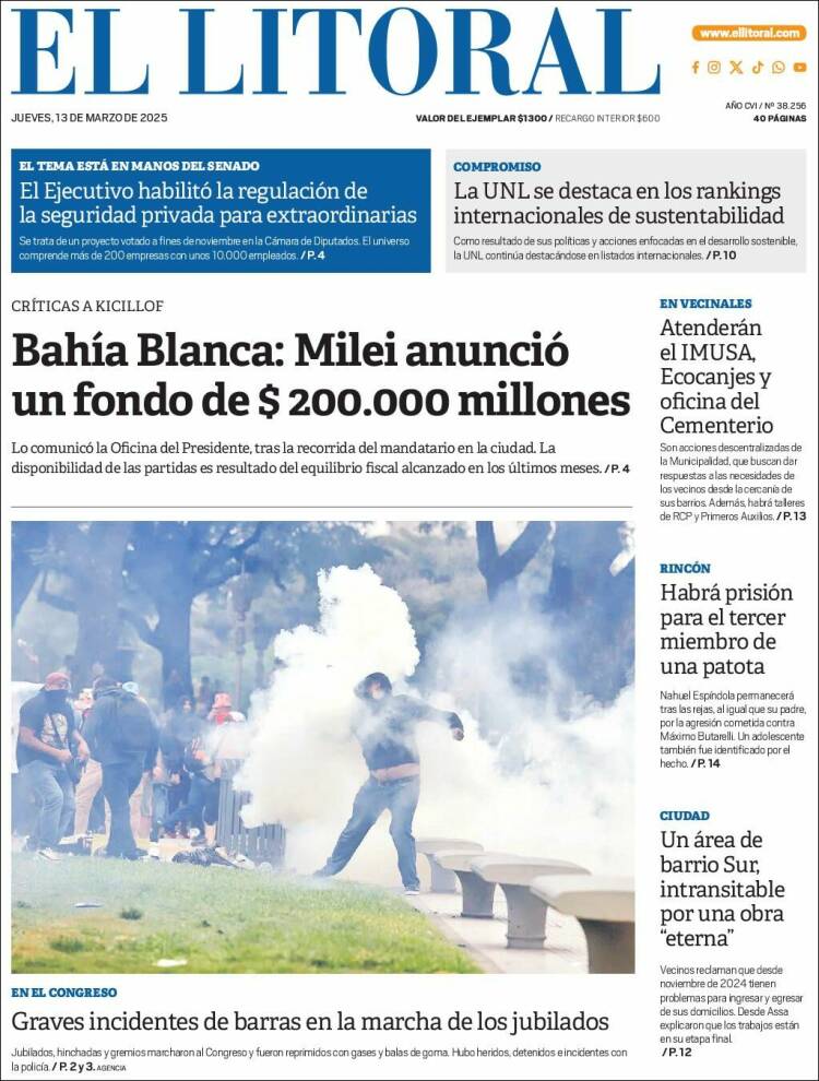 Portada de Diario El Litoral (Argentina)