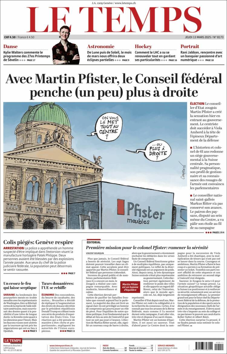 Portada de Le Matin (Suiza)