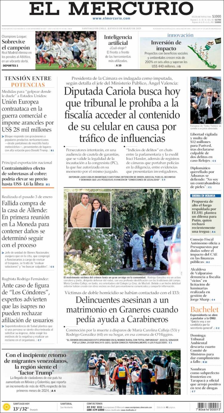 Portada de El Mercurio (Chile)