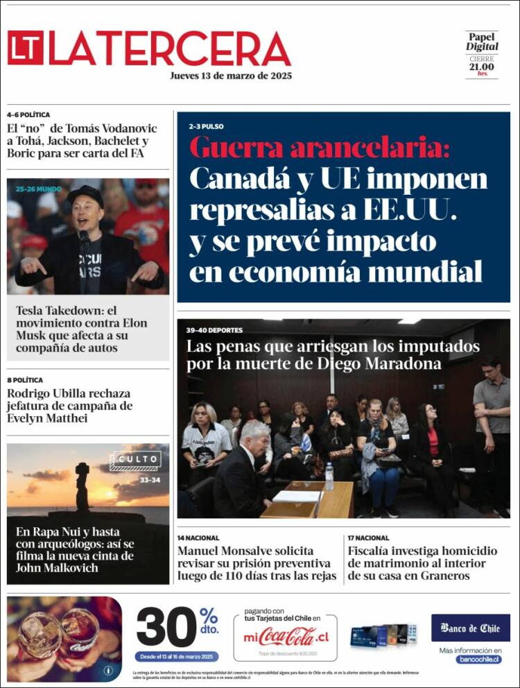 Portada de La Tercera (Chile)