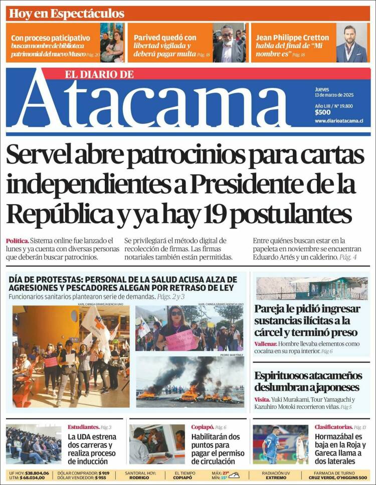 Portada de Diario de Atacama (Chile)