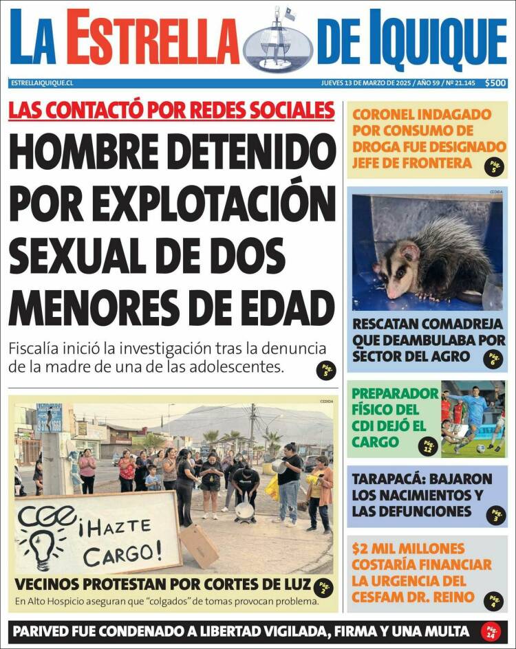 Portada de La Estrella de Iquique (Chile)