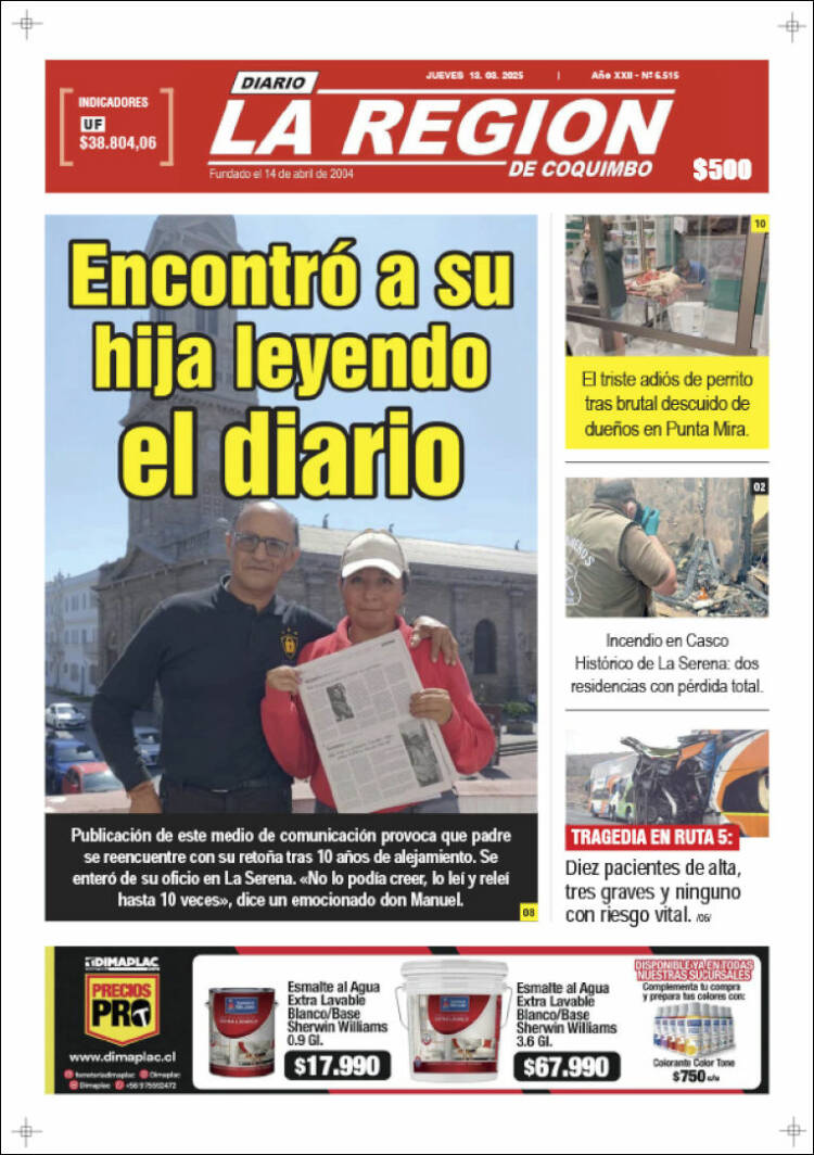 Portada de Diario La Región de Coquimbo (Chile)