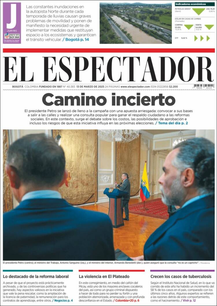 Portada de El Espectador (Colombia)