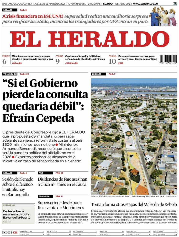 Portada de El Heraldo (Colombia)