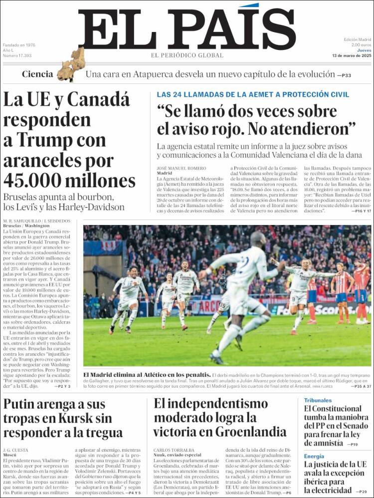 Portada de El País (España)