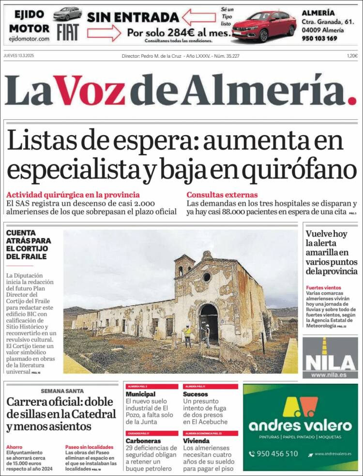 Portada de La Voz de Almería (España)