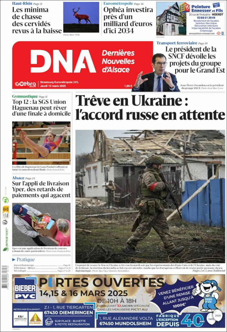 Portada de Les Dernières Nouvelles d'Alsace (France)
